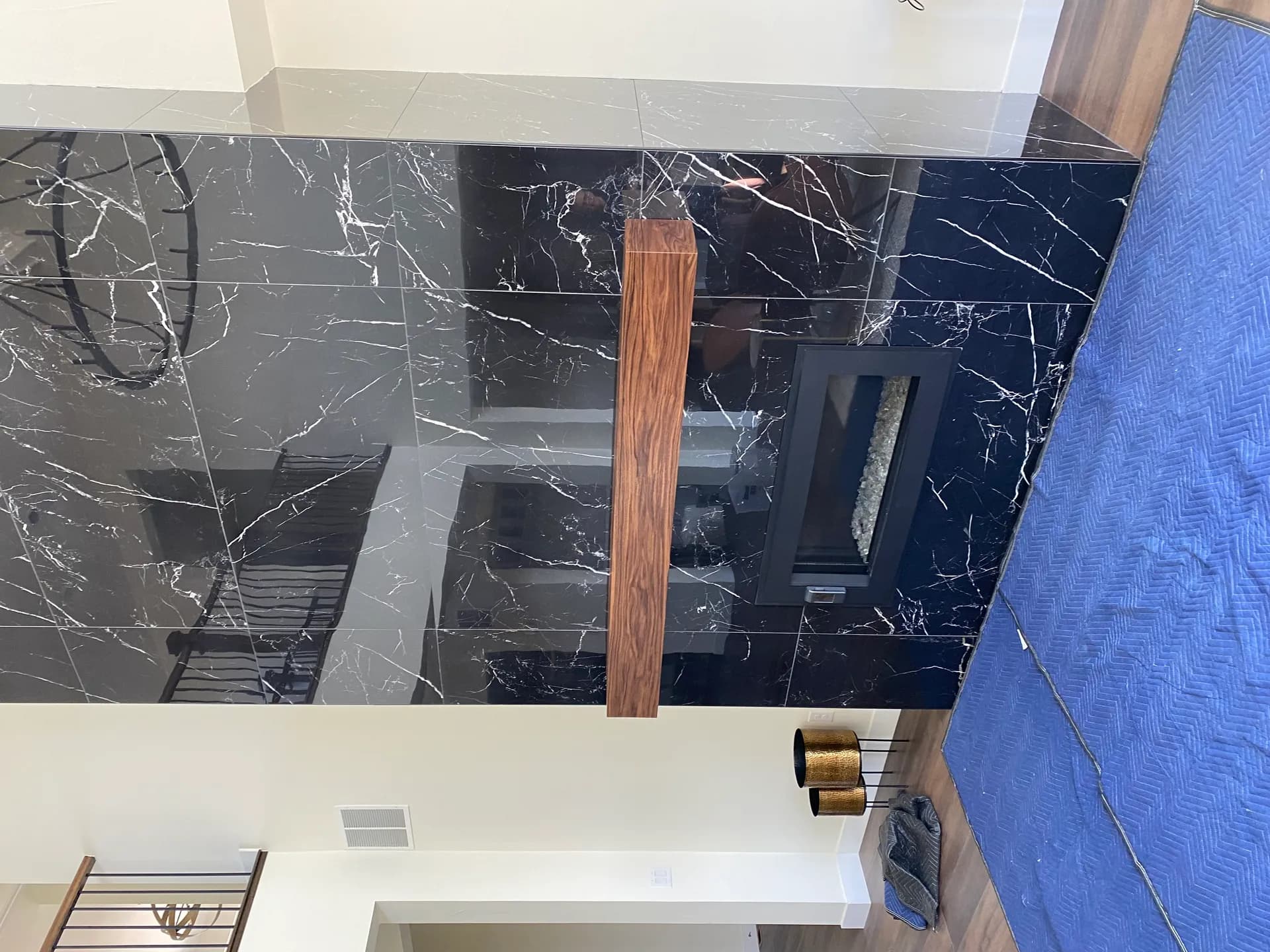 Walnut fireplace mantel