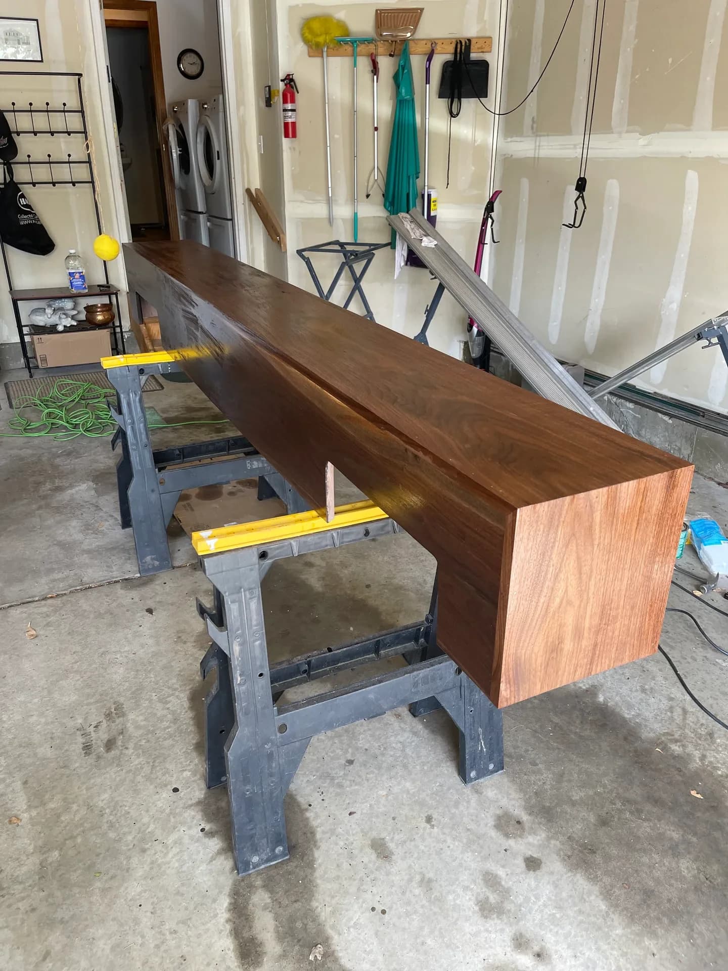 Field fabricated walnut fireplace mantel