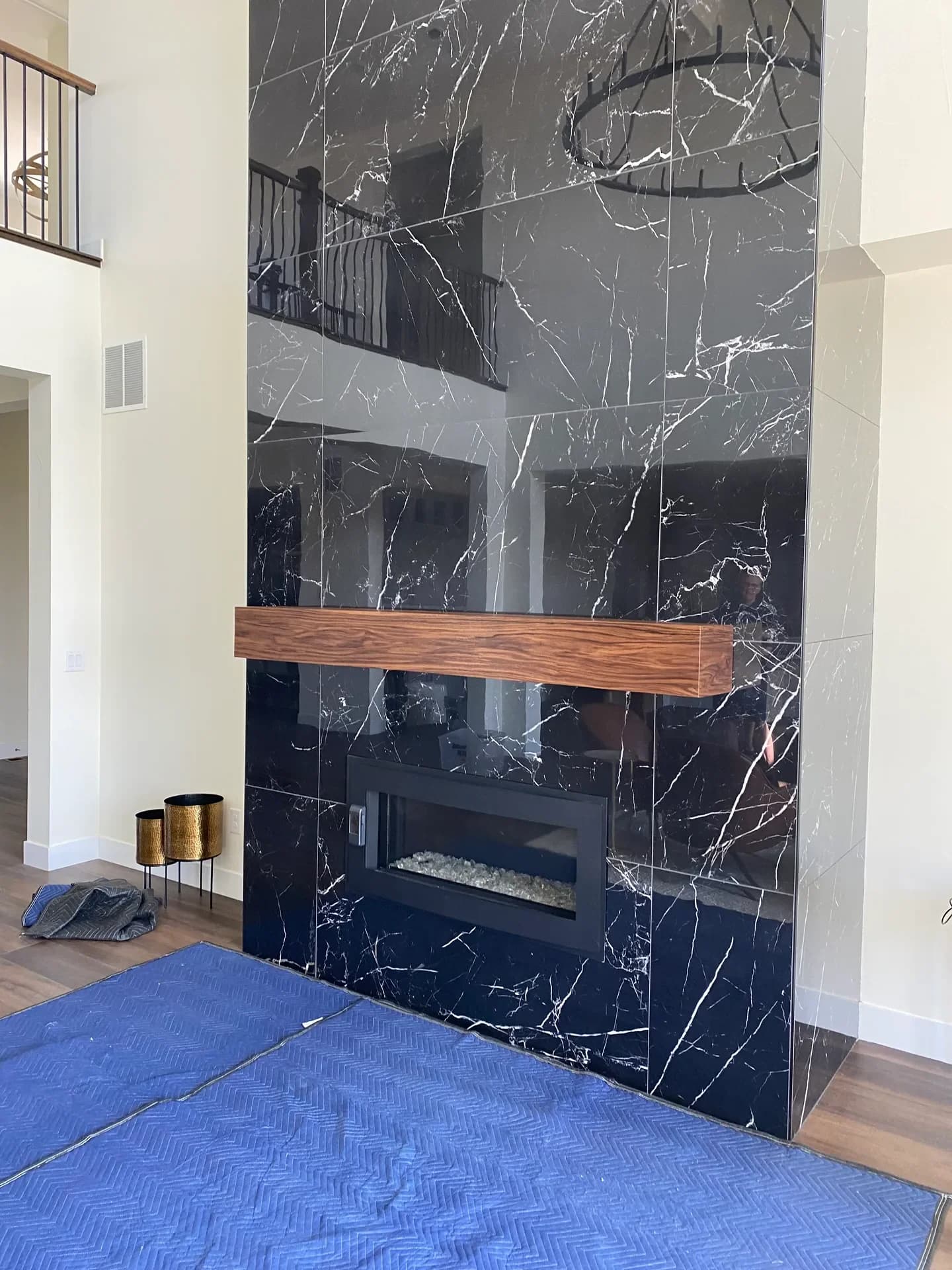 Walnut fireplace mantel